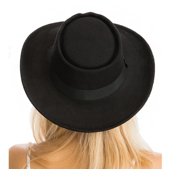 Black Wide Brim Felted Hat - Picture 3 of 5